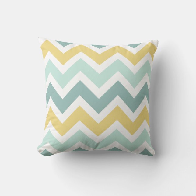Teal, Aqua, Gold Zigzag Chevron Pattern Throw Pillow (Front)