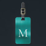 Teal Aqua Green Brushed Metal Script Monogram Glam Luggage Tag<br><div class="desc">Modern Teal Aqua Green Brushed Metal Script Monogram Cute Bag Tag</div>
