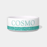 Teal Aqua Green Glitter Sparkle Pet Name Bowl<br><div class="desc">Teal aqua printed glitter stripe with teal robins egg blue custom dog or cat name. Enter any personalized text you like for a sparkly pet food or water bowl. See our collection of coordinating bowls and get a set!</div>