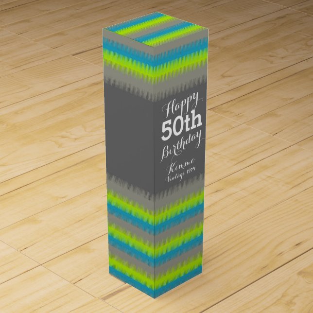 Teal aqua grey dogtooth 50th birthday wine box (Back)