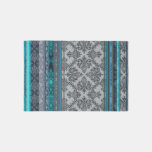 Teal, Aqua &amp; Grey Vintage Bohemian Wallpaper Rug