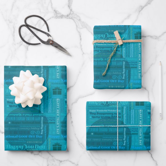 Teal-Aqua Happy Days Wrapping Paper (Front)