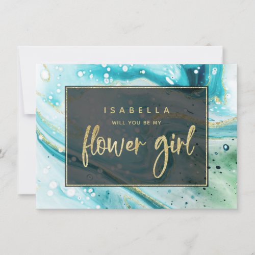 Teal Aqua Marble Will You Be My Flower Girl Card