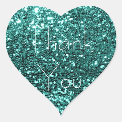 Teal Aqua Mint Glitter Glam Thank You Spark Heart Sticker