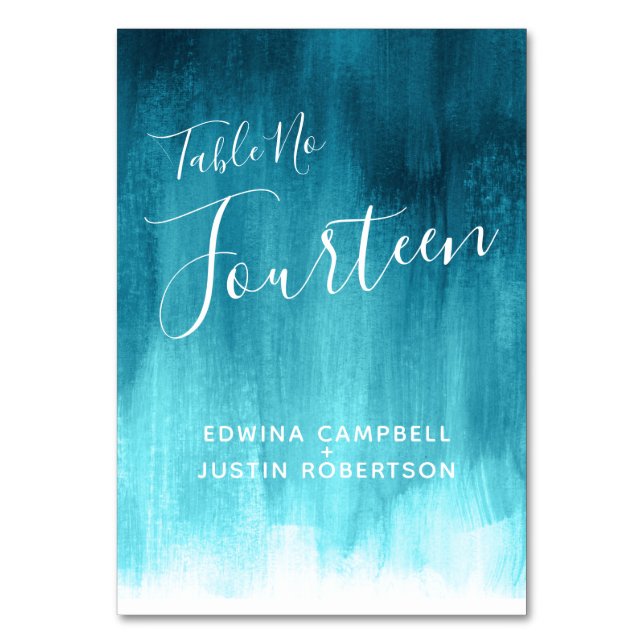 Teal aqua modern art table number 14 (Front)