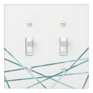 Teal Aqua Modern Geometric Lines Custom Glam Decor Light Switch Cover