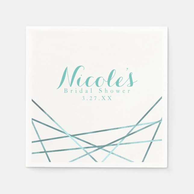 Teal Aqua Modern Geometric Lines Custom Party Paper Napkins (Front)