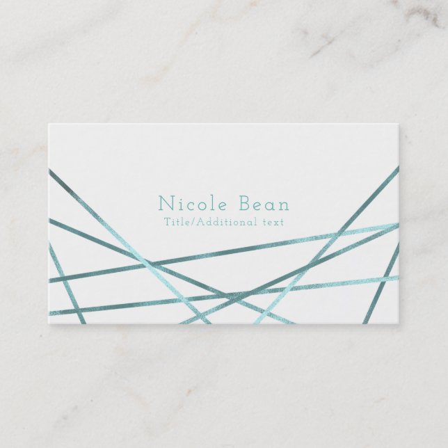 Teal Aqua Modern Geometric Lines Glam Custom Chic Business Card (Front)