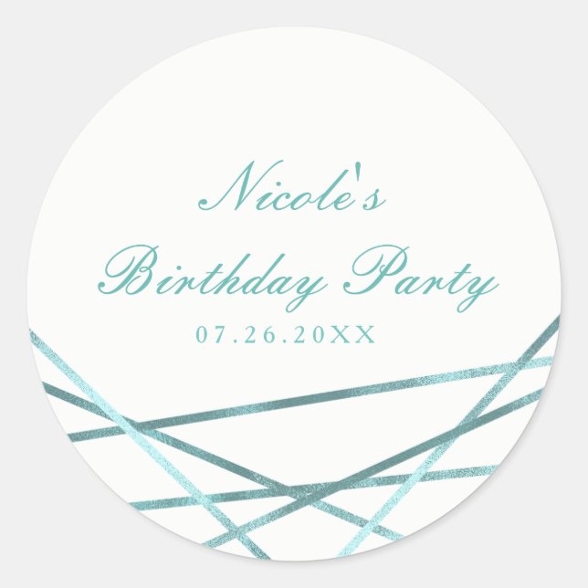 Teal Aqua Modern Geometric Lines Glam Party Favor Classic Round Sticker (Front)