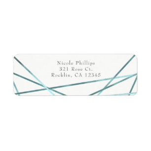 Teal Aqua Modern Geometric Lines Party Invitation Label