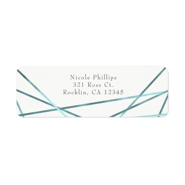 Teal Aqua Modern Geometric Lines Party Invitation Label (Front)