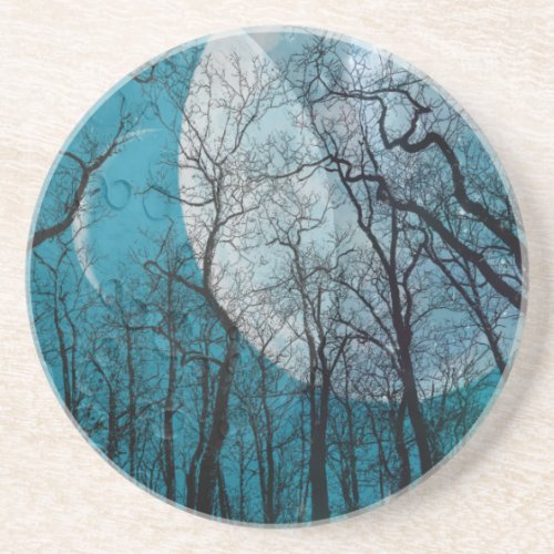 Teal Aqua moon forest customize color coaster