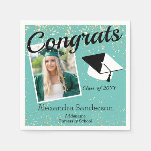 Teal Aqua Photo graduation class of 2022 Napkins