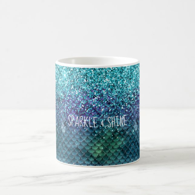 Teal Aqua Purple Mermaid Sparkle Glitter Coffee Mug (Center)