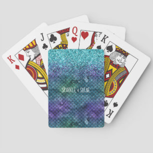 Teal Aqua Purple Mermaid Sparkle Glitter Poker Cards