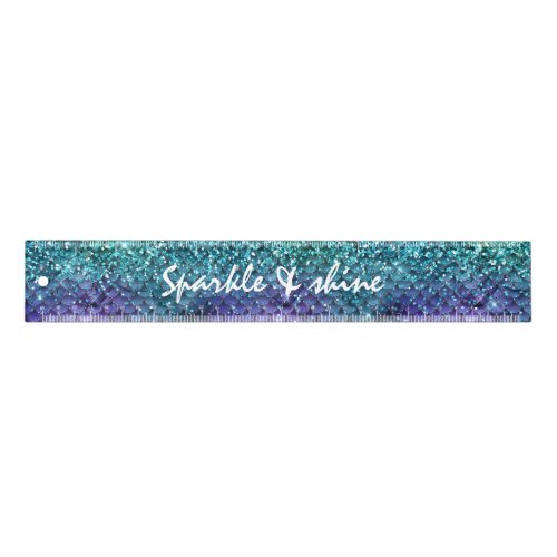 Teal Aqua Purple Mermaid Sparkle Glitter Ruler