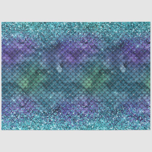 Teal Aqua Purple Mermaid Sparkle Glitter Tissue Paper (Front)