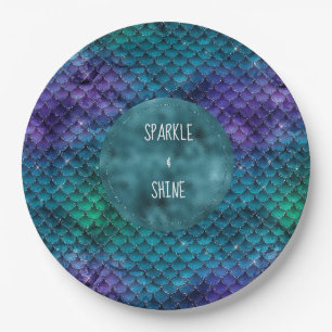 Teal Aqua Purple Mermaid Sparkle Paper Plates