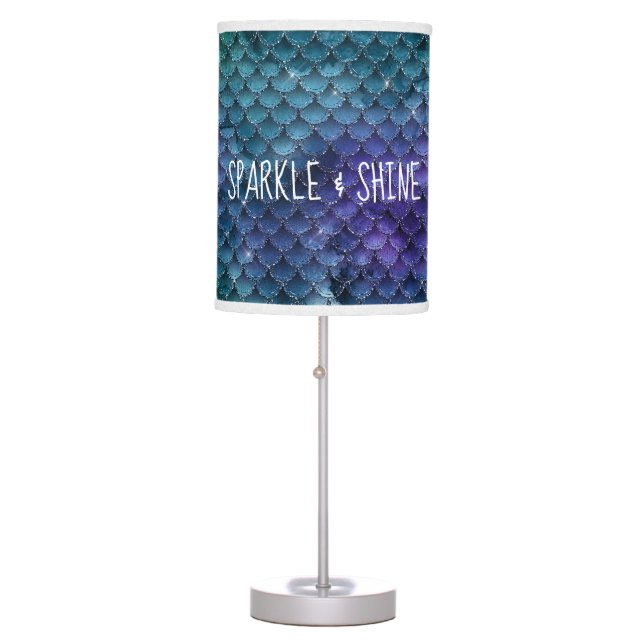 Teal Aqua Purple Mermaid Sparkle Table Lamp (Front)