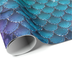 Teal Aqua Purple Mermaid Sparkle Wrapping Paper