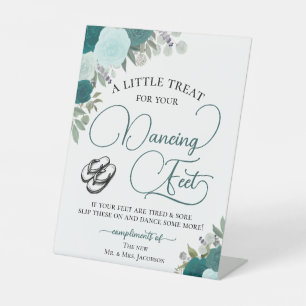 Teal & Aqua Roses Dancing Feet Flip Flop Wedding Pedestal Sign