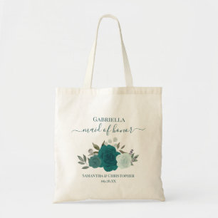 Teal & Aqua Roses Elegant Maid of Honor Wedding Tote Bag