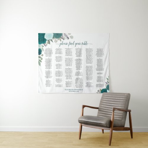 Teal & Aqua Roses Large Format Seating Chart Tapestry