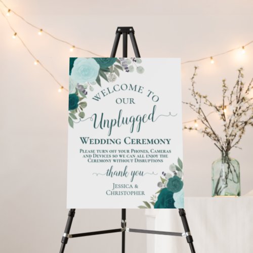 Teal  Aqua Roses Unplugged Wedding Ceremony Foam Board