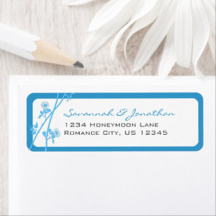 Teal Aqua Sea Blue Wildflower Branch  Label