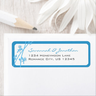 Teal Aqua Sea Blue Wildflower Branch Label