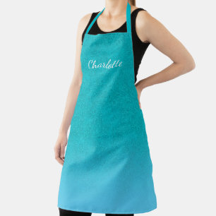 Teal aqua sea green glitter name apron
