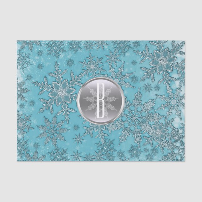 Teal Aqua Silver Snowflakes Winter Wonderland Tissue Paper (Front)