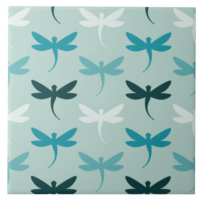 Teal Aqua Small Dragonfly Decorative Ceramic Tiles (Front)