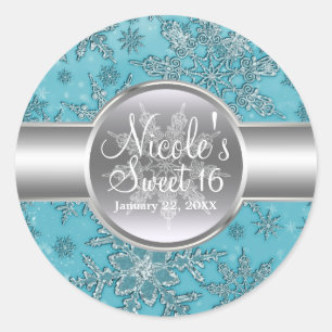 Teal Aqua Snowflakes Winter Wonderland Party Classic Round Sticker