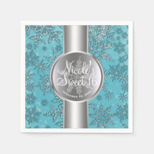 Teal Aqua Snowflakes Winter Wonderland Party Paper Napkins