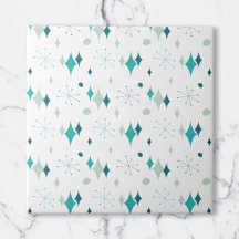 Teal, Aqua Starburst Mid Century Modern Pattern