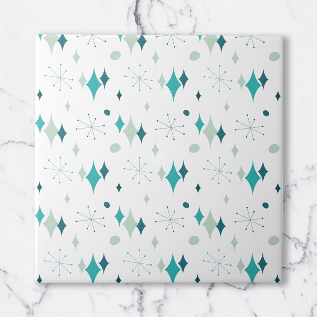 Teal, Aqua Starburst Mid Century Modern Pattern Ceramic Tile (Teal, Aqua Starburst Mid Century Modern Pattern Ceramic Tile)