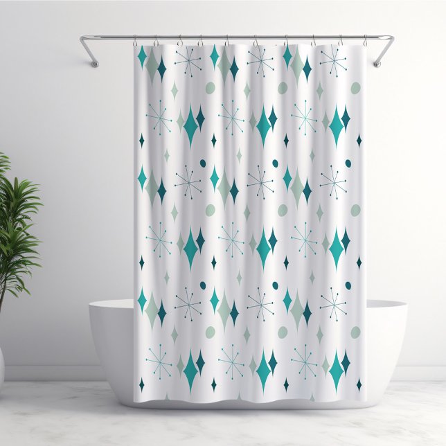 Teal, Aqua Starburst Mid Century Modern Pattern Shower Curtain (Creator Uploaded)
