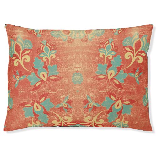 Teal Aqua Tangerine Orange Abstract Floral Pet Bed