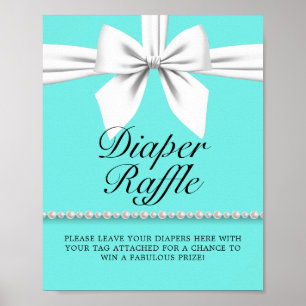 Teal Aqua Tiffany Baby Shower Diaper Raffle Poster