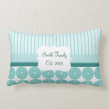 Teal Aqua Turquoise Blue Stripes Circles Pattern Lumbar Pillow by PrettyPatternsGifts at Zazzle