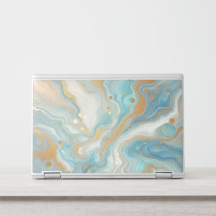 Teal Aqua Turquoise Blue White Gold Marble Pattern HP Laptop Skin