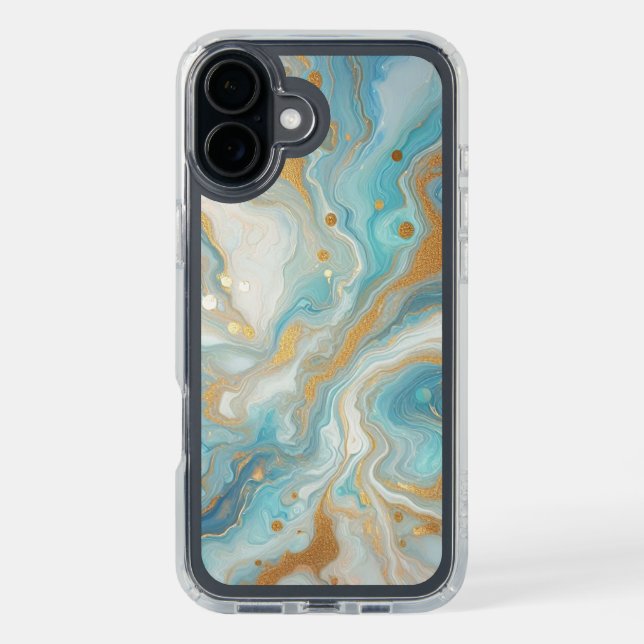 Teal Aqua Turquoise Blue White Gold Marble Pattern Speck iPhone Case (Front (Black))