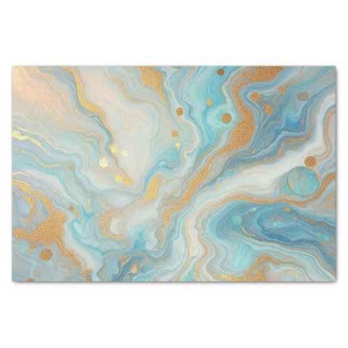 Teal Aqua Turquoise Blue White Gold Marble Pattern Tissue Paper