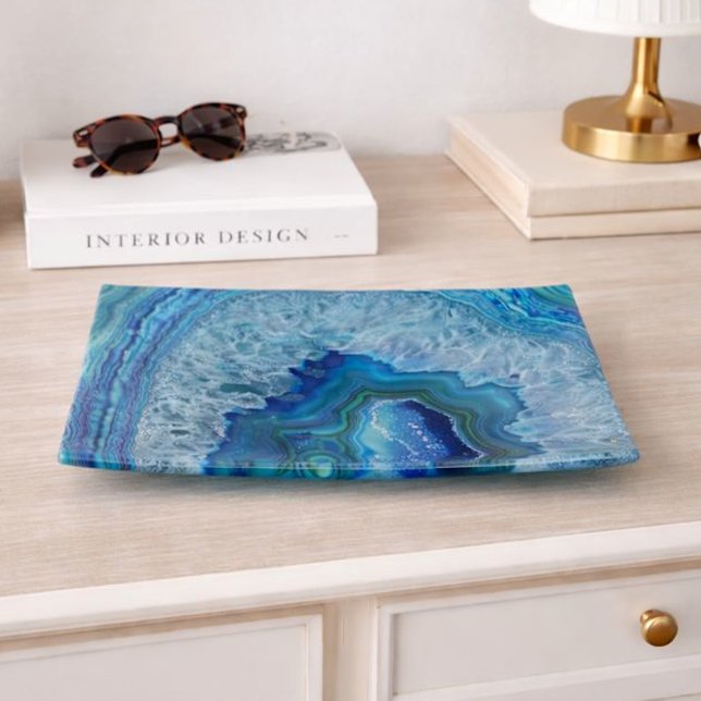 Teal Aqua Turquoise Geode Marble Pattern Trinket Tray (Creator Uploaded)