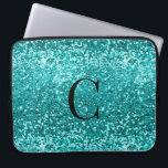 Teal Aqua Turquoise Glitter Sparkle Monogram Laptop Sleeve<br><div class="desc">Chic Teal Aqua Turquoise Glitter Sparkle Luxury Glam Monogram Laptop Sleeve, featuring bold, chunky, faux aqua blue (turquoise teal) glitter and your custom monogram. Please contact us at cedarandstring@gmail.com if you need assistance with the design or to inquire about matching products.</div>