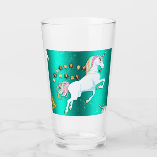 Teal Aqua Unicorn Christmas Glass