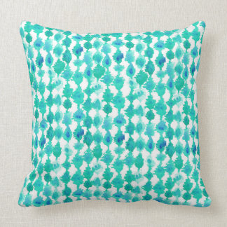 Teal Aqua Watercolor Tribal Print Turquoise Throw Pillow