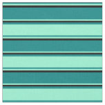 [ Thumbnail: Teal, Aquamarine, and Black Colored Lined Pattern Fabric ]