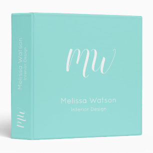 Teal Aquamarine Green Modern Professional Work 3 Ring Binder